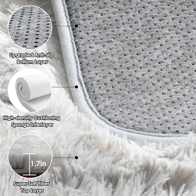 5x8 Area Rugs for Living Room Bedroom, Fluffy Tie-Dyed Light Grey Shag Rug - Image 4