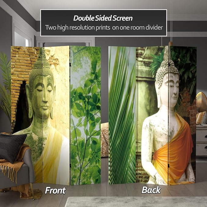 Red Lantern 6 ft. Tall Draped Buddha Double Sided Room Divider 3 Panel - Image 2