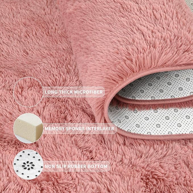 Blush Pink Area Rugs for Living Room Girls Bedroom, 5x8 Fluffy Shaggy Dusty - Image 5