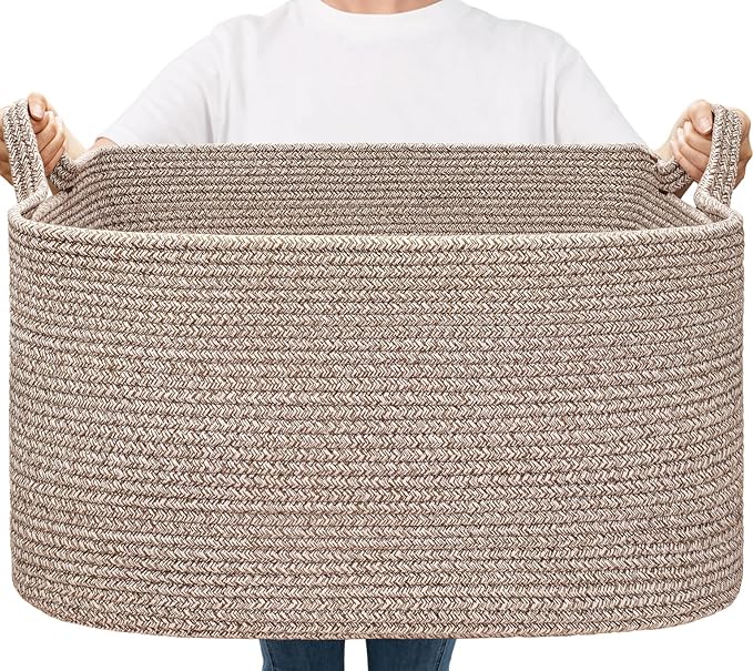 Goodpick Large Woven Rope Blanket Basket, 75L | 21.6'' x 14.9'' x 11.8'' by Goodpick