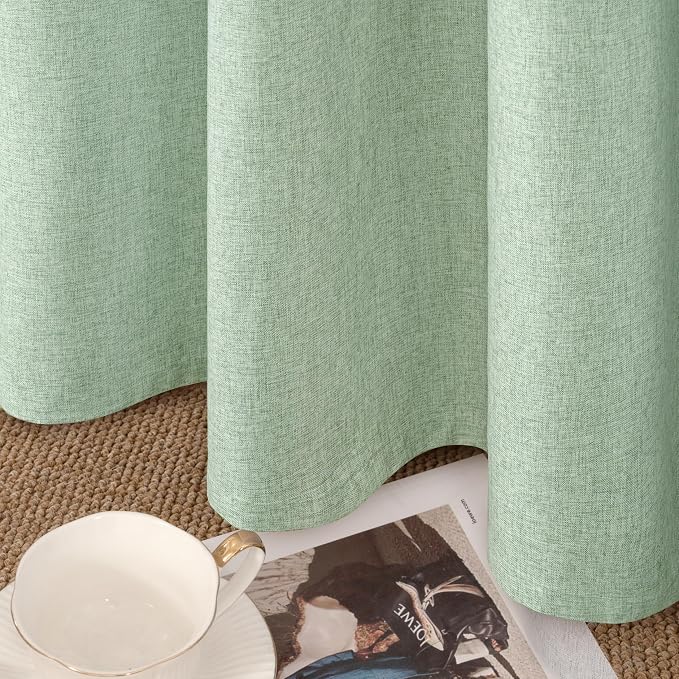 YoungsTex Light Green Linen Blackout Curtains 45 Inch Length, Short Thermal - Image 6