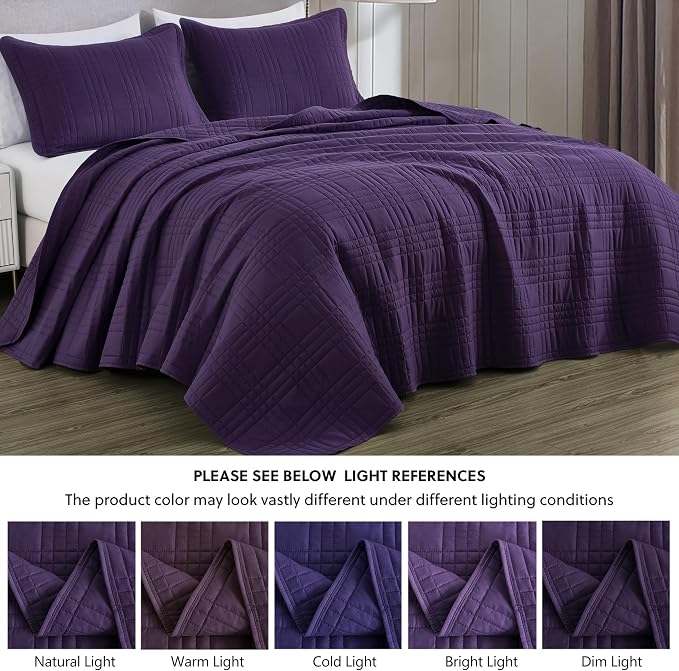 Chezmoi Collection Kingston King Size Bedspread Set, 3-Piece Dark Purple - Image 5