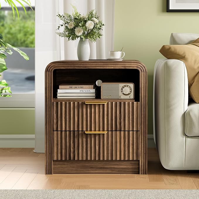Decofy Fluted Nightstand with Charging Station, 19.7'' Wide Morden End Table - Image 5
