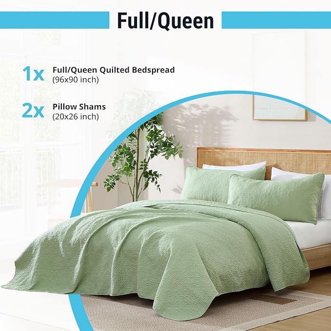 HLC.ME Lorenzo - Sage Green Bedspreads Queen Size Quilt Set, Lightweight Summer - Image 3