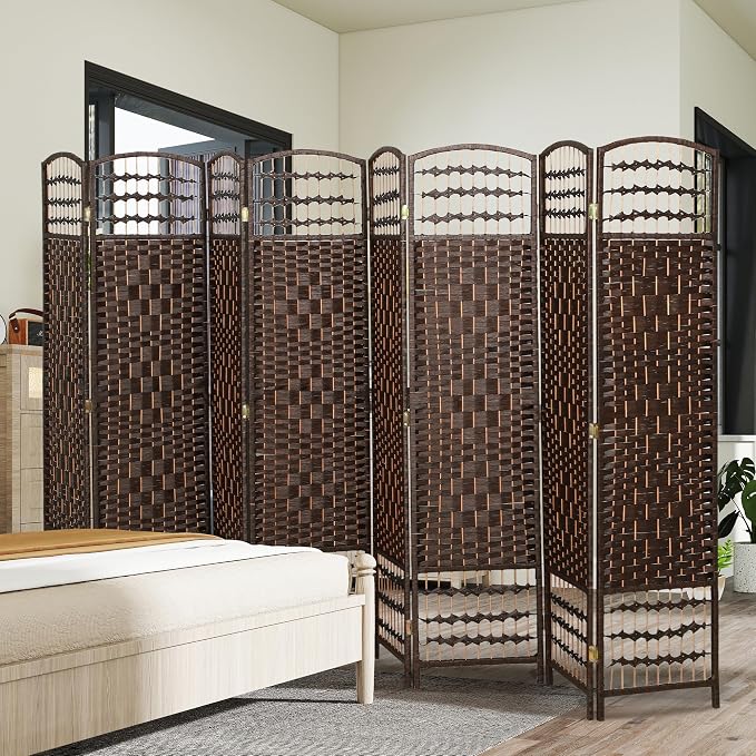 HOMCOM 8 Panel Room Divider, Folding Privacy Screen, Wave Fiber Freestanding - Image 8