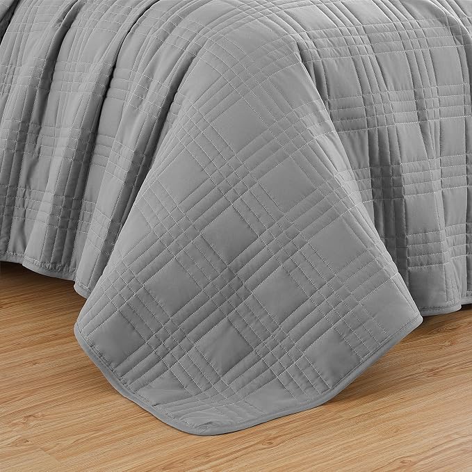 Chezmoi Collection Kingston Queen Size Bedspread Set, 3-Piece Gray Oversized - Image 8