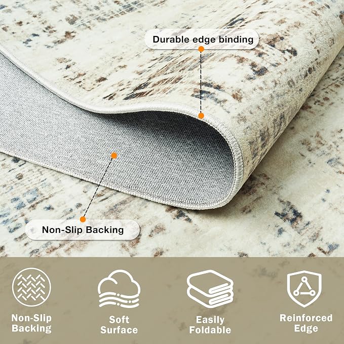 6x9 Washable Area Rug for Living Room Bedroom: Non-Slip Modern Gray White | - Image 4