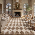 Brown 6x9 Area Rug for Living Room Soft Checkered Shag Carpet | Machine Washable by PureCozy