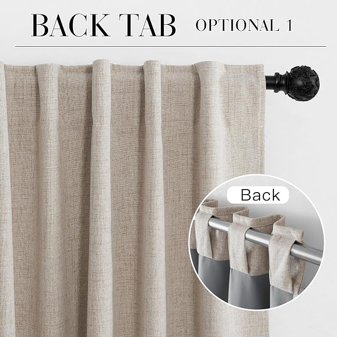 RYB HOME Natural Beige 100% Blackout Curtains 63 Inch Long - Image 6