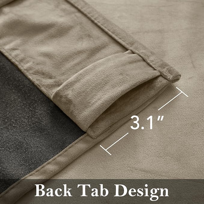 Taupe Room Darkening Curtains 84 inches Back Tab, 2 Panels | Privacy Protect - Image 2