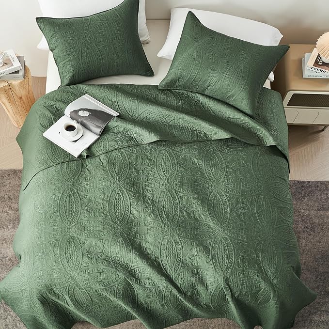akkialla Queen Quilt Bedding Set, Olive Green Ultrasonic Full/Queen Quilt Set - Image 3