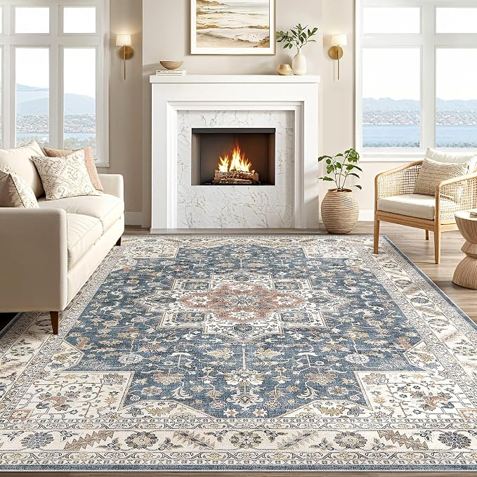 cotiled 5x7 Area Rug for Living Room, Traditional, Vintage Blue | Soft - Image 6