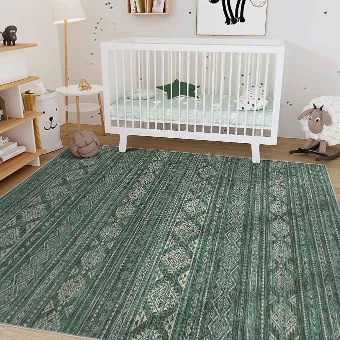 Nakagishi Boho 5x7 Area Rug Living Room Rugs Machine Washable Green | Soft - Image 7