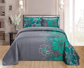 Home Collection Quilt Bedspread Set Over Size Flowers Printed Grey Turquoise by Unknown