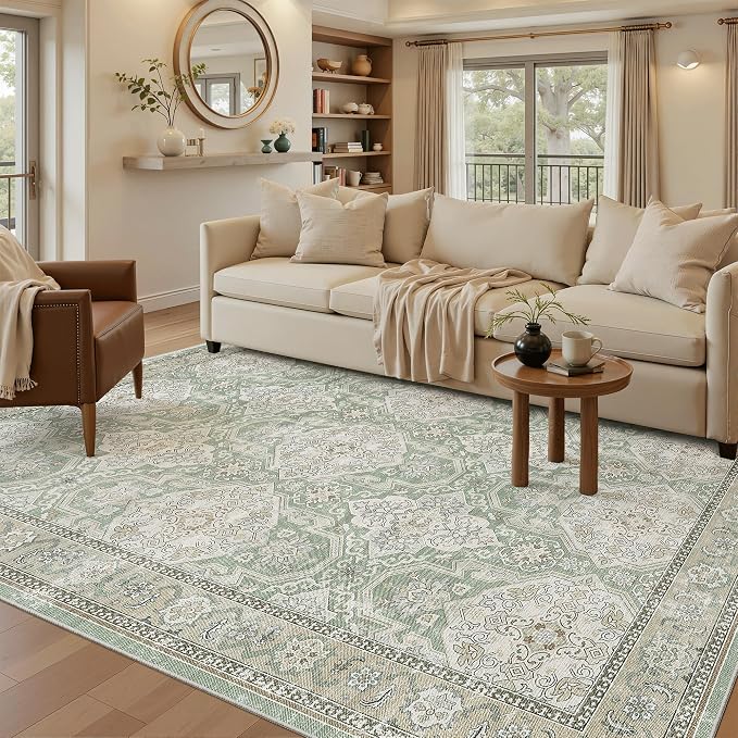 Soalmost 6x9 Area Rug for Living Room Washable Rugs Non-Slip Green/Brown | by Soalmost