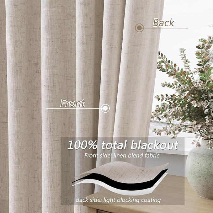 100% Blackout Curtains 96 Inch Length 2 Panels Set - Image 4