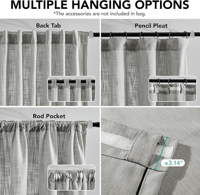 Deconovo Linen-Blend Semi-Sheer Curtains 2 Panels, Hidden Tab and Rod Pocket - Image 5