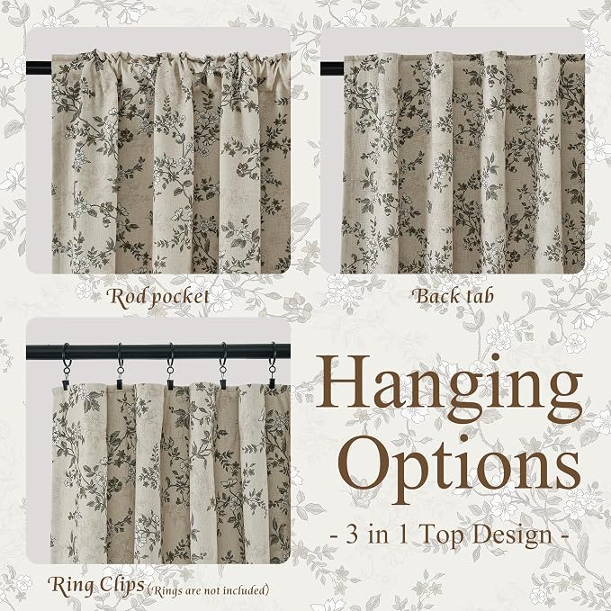Linen 100% Blackout Floral Curtains, W52 x L84, 2 Panels | Farmhouse Vintage - Image 8