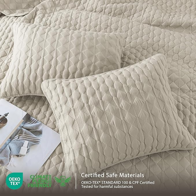 WDCOZY Light Beige Oversized California Cal King Size Quilt Bedding Set - Image 6