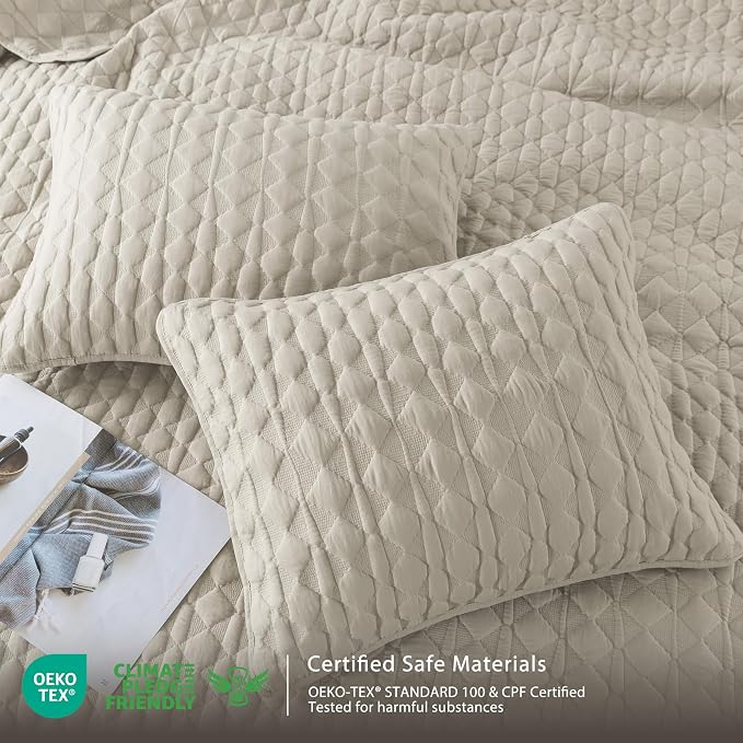 WDCOZY Light Beige Quilts Queen Size Bedding Set - Image 6
