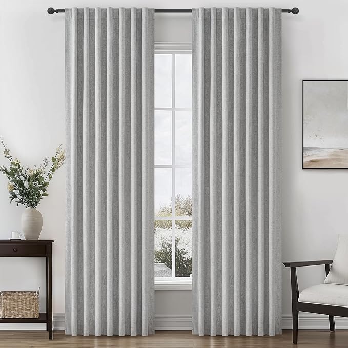 100 Inch Long Gray Blackout Curtains by QJMYDECO