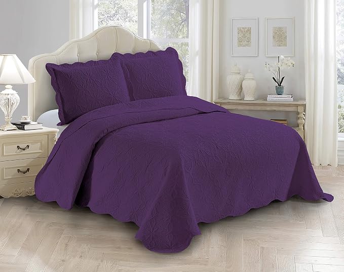 Fancy Linen 3pc Embossed Coverlet Bedspread Set Oversized Bed Cover Solid by Fancy+Linen