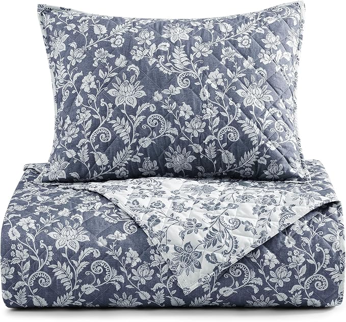 Twin/Twin XL Quilt Set-2 Pieces Soft Bedding Floral Reversible Coverlet | All by BLOOMHAVEN