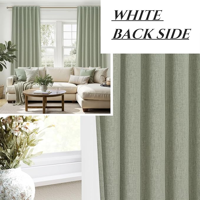 Sage Green Blackout Linen Curtains 105 Inches Long - Image 7