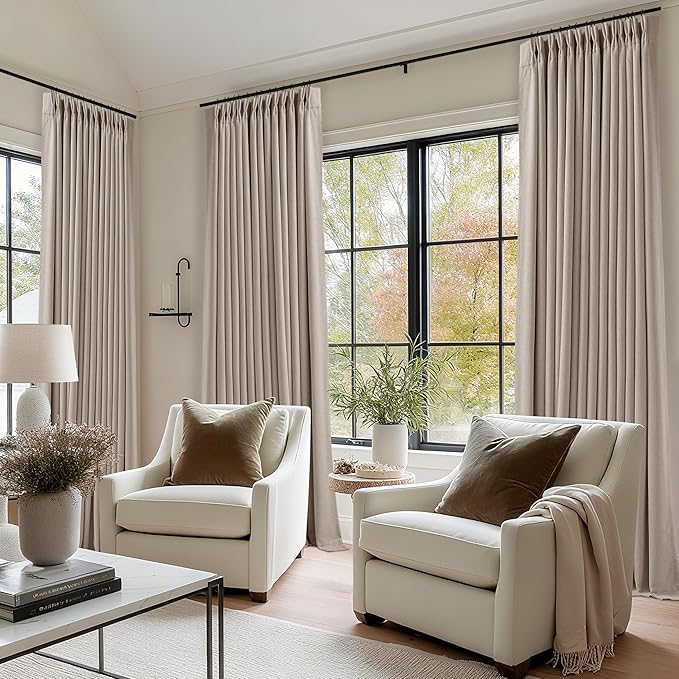 Blackout Pinch Pleat 100 Inch Curtains 2 Panels Set for Living Room Bedroom Farmhouse Farmhouse Pinch Pleated Back Tab Thermal Insulated 100% Black Out Window Curtain 100 Inch Length Taupe Burlywood