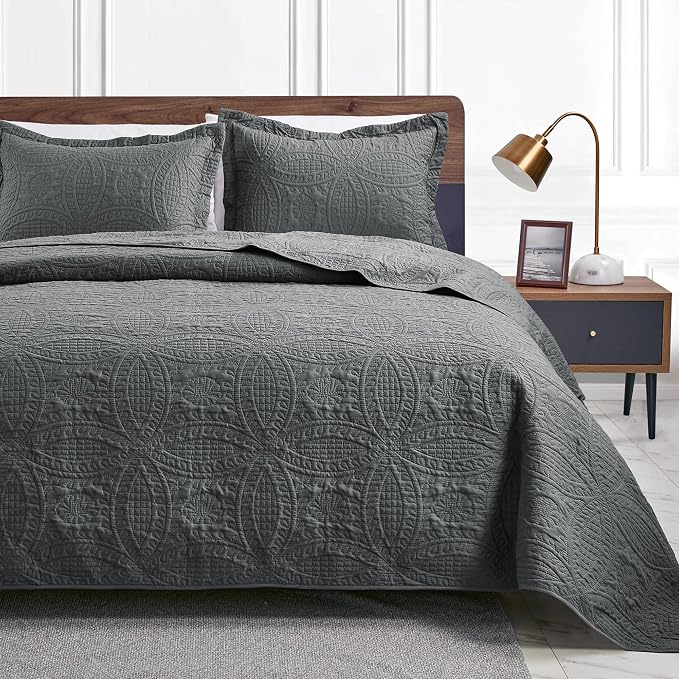 Love's cabin Quilts for Full Bed Dark Grey Bedspreads Bedding Set by Lovescabin