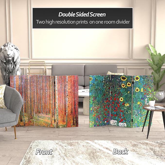 Red Lantern Double Sided Works of Klimt Room Divider - Image 2
