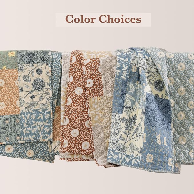 Quilts Queen Size-3 Pieces Soft Queen Bedspread Floral Patchwork Quilt | - Image 9