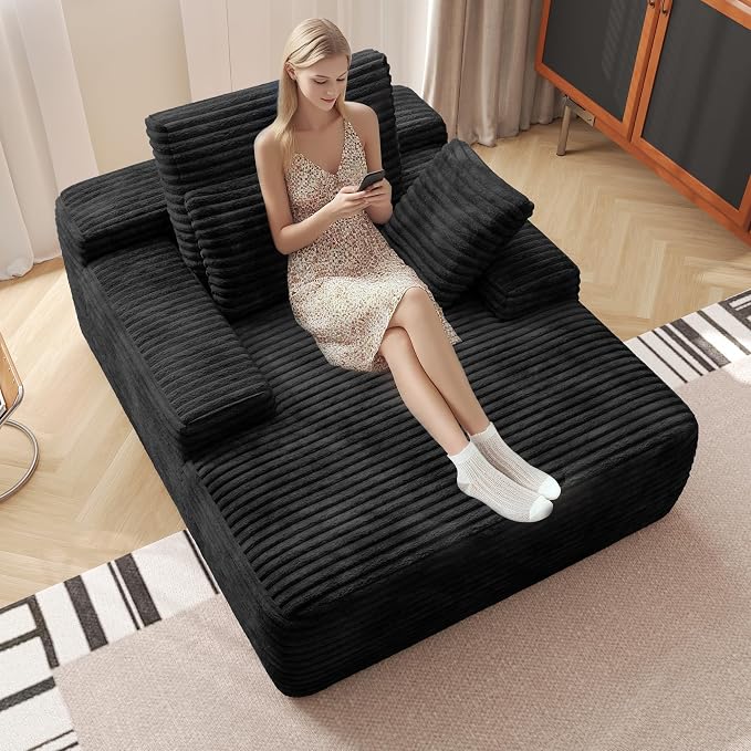 Oversized Chaise Lounge Chair Indoor, Plush Corduroy Boneless Sofa Bed by SofaFurniture