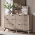 T4TREAM Fluted 6 Drawers Dresser, 54" Wide Modern Chest of Drawers, Curved Profile Design, Dresser TV Stand, Wood Drawer Organizer for Bedroom, Living Room, Hallway, White Alder