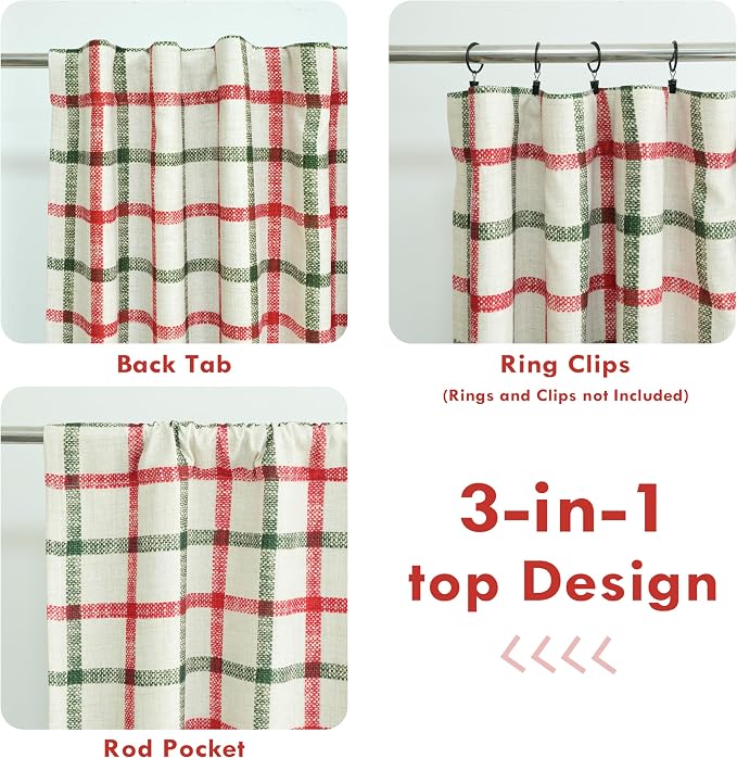 DriftAway 100% Blackout Plaid Curtains 63 Inches Long 2 Panels Red Green | 100% - Image 5