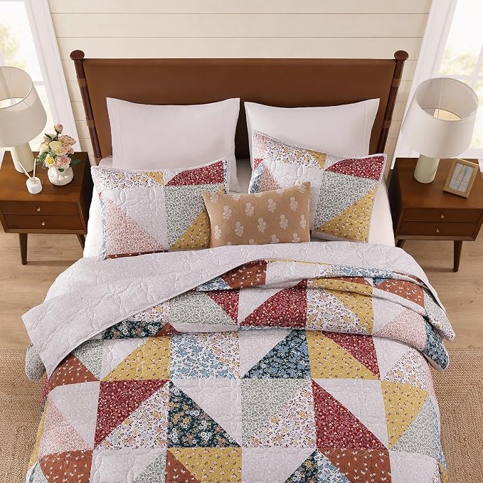 California King Quilt Set-3 Pieces Soft Bedding Floral Patchwork Coverlet | All - Image 7