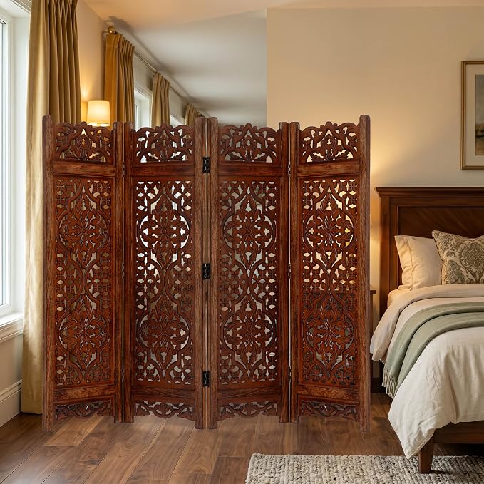 Lightnpro 4 Panel Empress Bloom Wooden Room Divider 64" x 48" Hand-Carved - Image 3