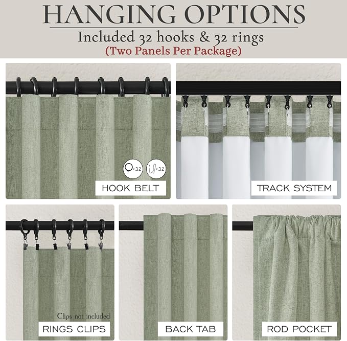 Sage Green Blackout Linen Curtains 90 Inches Long - Image 3