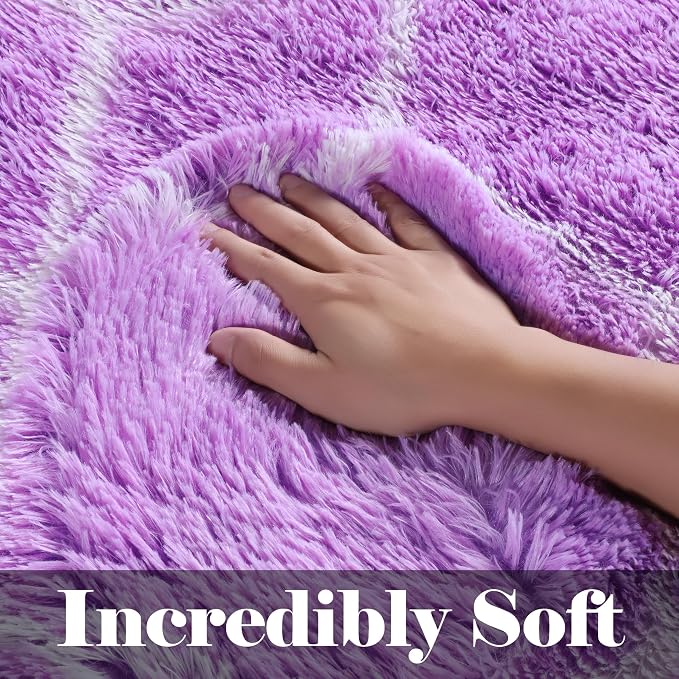 5x7 Area Rugs for Living Room Bedroom, Fluffy Purple and White Throw Rug - Image 2