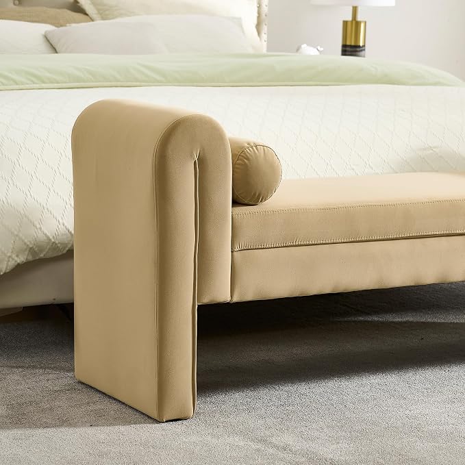 61" Velvet End of Bed Bench, Upholstered Seat - Image 4