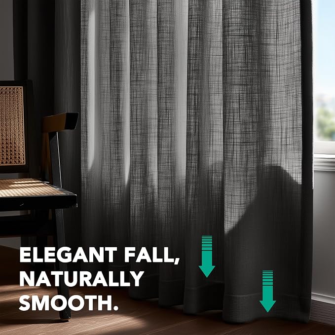 Deconovo Linen-Blend Semi-Sheer Curtains 2 Panels, Hidden Tab and Rod Pocket - Image 7