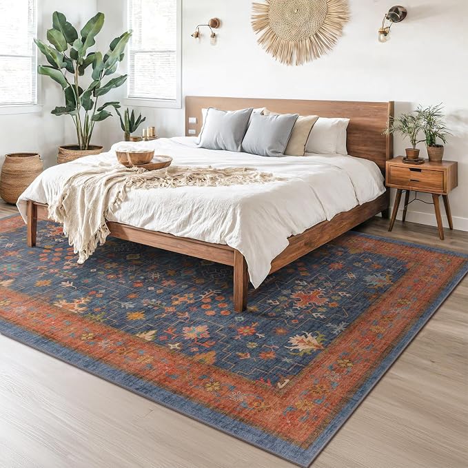 Washable Navy Blue Living Room Rug, 8x10 Area Rug - Image 6