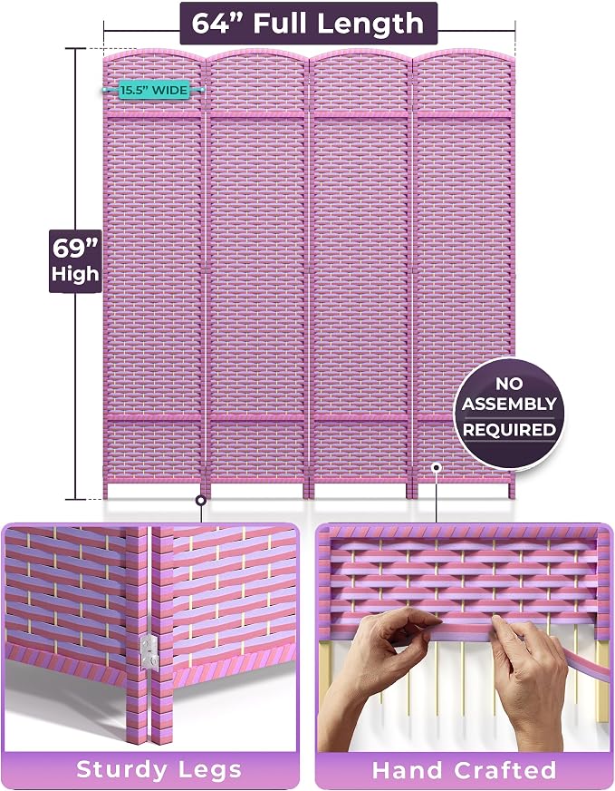 Sorbus 4 Panel Room Divider 6 ft. Tall - Image 3