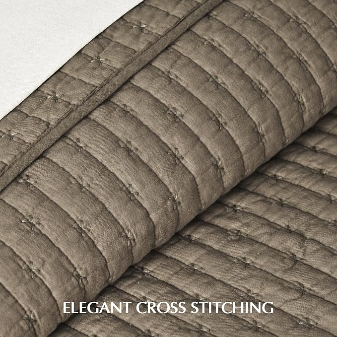 100% Cotton Cross Stitch 3-Piece Quilt Set, Mocha Brown | Cross Stitch Cotton - Image 3