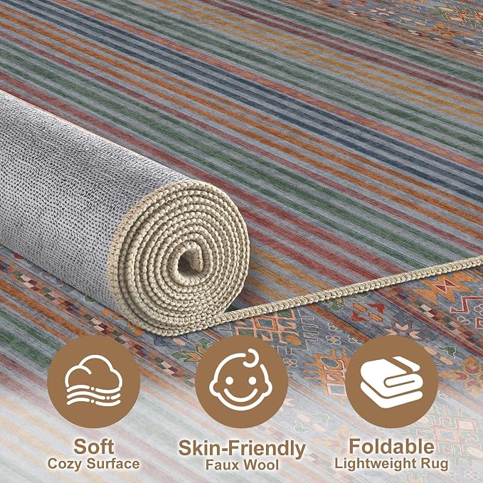 Nakagishi Boho 5x7 Area Rug Living Room Rugs Machine Washable Multi Color | Soft - Image 3