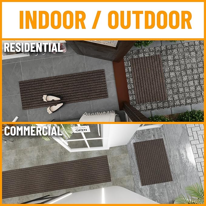Ottomanson 2'7" x 31' Hallway Runner with Scraper Pile - Extra Durable Non-Slip Rug Mat for Indoor & Outdoor Use - Ideal for Kitchen, Entryway & Garage - High-Traffic Carpet, Brown