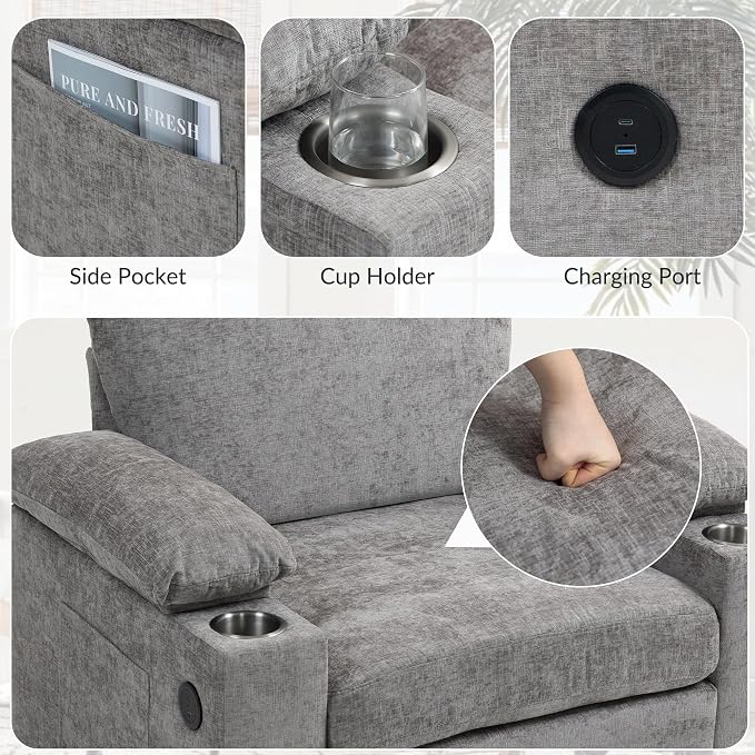 58'' Chaise Lounge Chair Indoor, Cloud Arm Chair - Image 3