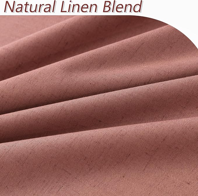 Dusty Rose 100% Blackout Linen Curtains 108 Inch Length 2 Panels Set - Image 3