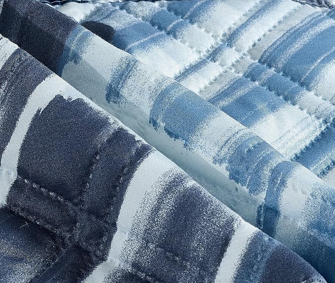 Brilliant Sunshine Blue Grey Stripes Couch Armrest Cover, Armrest Organizer & - Image 5