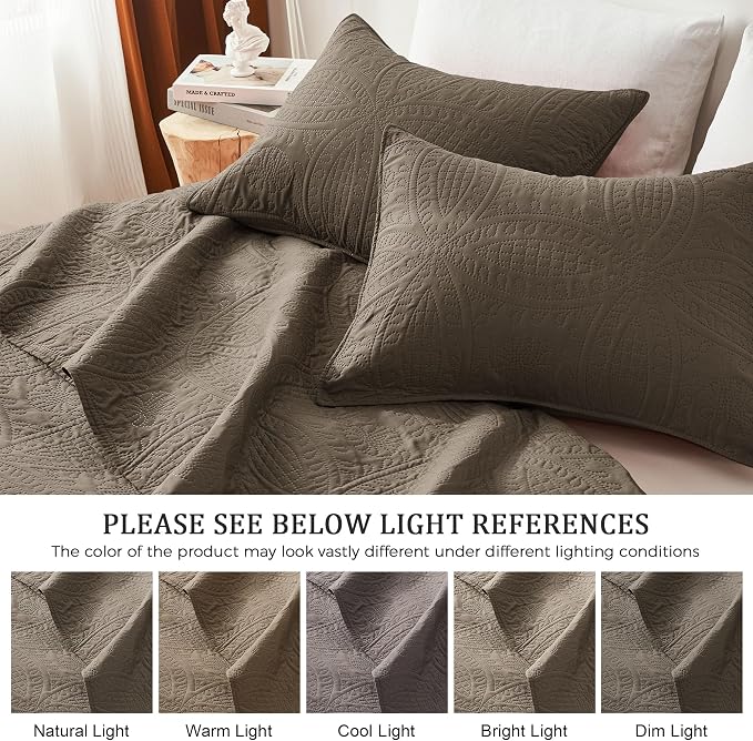 akkialla Mocha Brown Full/Queen Quilt Set, Ultrasonic Lightweight Bedspread - Image 5